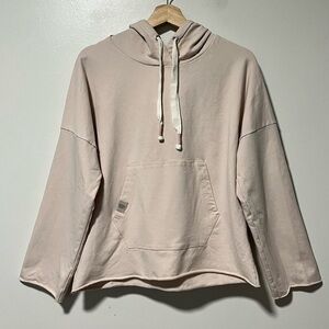 Coffee Shoppe Cropped Hoodie – L/XL, Beige, Soft Cotton Blend, Relaxed Fit